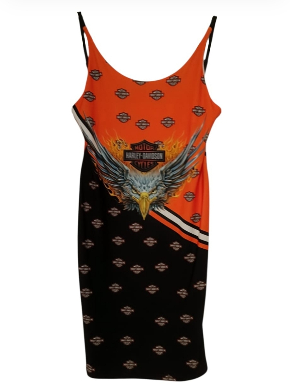 S/M🧡Harley-Davidson Orange, Black & White Eagle Slip Midi Dress